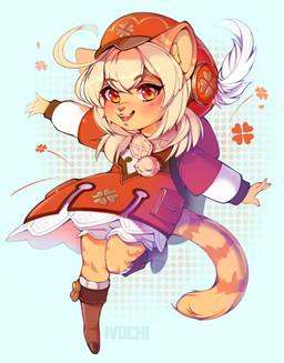 alternate_species amber_eyes anthro biped blonde_hair bloomers blush boots bottomwear brown_boots brown_clothing brown_footwear chibi clothing dress feathers female footwear fur furrification hair hat headgear headwear open_mouth pink_nose pink_tongue red_clothing red_dress red_hat red_headwear shoes solo tail tan_body tan_fur teeth text tongue white_bloomers iivochka genshin_impact mihoyo klee_(genshin_impact) domestic_cat felid feline felis mammal 2022 artist_name digital_media_(artwork) hi_res shaded