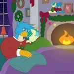 anthro bedding blanket blue_eyes clothing cuddling duo fireplace green_eyes male male/male plushie snow snowing snowing_outside sweater talon_hands topwear under_blanket window shallowwin friendship_is_magic hasbro my_little_pony mythology gallus_(mlp) sandbar_(mlp) avian earth_pony equid equine gryphon horse mammal mythological_avian mythological_creature pony 1:1 hi_res