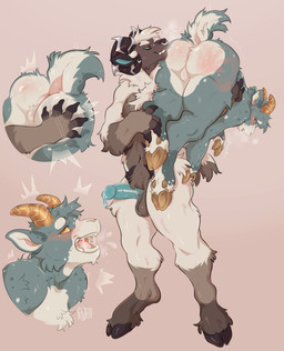 anthro anus backsack balls bite biting_lip blush bodily_fluids butt butt_slap carrying_another carrying_partner cum drooling duo erection facial_piercing genital_fluids genitals hand_on_butt hand_print hoof_hands hooves horn impact_lines leaking_cum looking_at_another looking_at_partner male male/male nose_piercing nose_ring nude on_shoulder penis piercing ring_piercing saliva septum_piercing septum_ring simple_background slap smile spanking hijen olive_(thesphur) thesphur_(thesphur) bovid caprine goat mammal sheep absurd_res hi_res