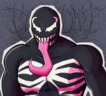 black_body long_tongue male muscular muscular_male not_furry solo teeth tongue bluddly marvel venom_(marvel) humanoid symbiote hi_res