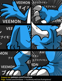 anthro blue_body body_size_growth claw_growth claws evolution evolution_(transformation) growth male muscle_growth muscular muscular_anthro muscular_male size_transformation solo text transformation transformation_sequence wing_growth wings fushigidane bandai_namco digimon mythology digimon_(species) dragon exveemon mythological_creature mythological_scalie scalie veemon 2025 colored comic digital_drawing_(artwork) digital_media_(artwork) english_text hi_res url