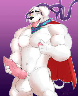 animal_genitalia animal_penis anthro balls big_balls big_penis canine_genitalia canine_penis cape clothing corruption ear_penetration erection fur genitals male masturbation mind_control muscular muscular_male penetration penis solo tentacles tongue tongue_out vein veiny_penis white_body white_fur rikuoxas dc_comics krypto canid canine canis domestic_dog mammal hi_res