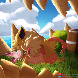 3_toes barrel big_penis blush cloud detailed_background duo feet female feral from_front_position fur genitals grass kissing lying male male/female missionary_position on_back penis pink_body pink_fur plant rock sea sex shrub sky toes tuft water white_tuft x-ray_view yellow_body yellow_fur soruchee nintendo pokemon pokemon_mystery_dungeon spike_chunsoft eva_(dainny) soruchee_(soruchee) canid canine eeveelution generation_1_pokemon generation_4_pokemon jolteon leafeon mammal pokemon_(species) 1:1 hi_res watermark
