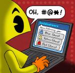 computer dialogue electronics grawlixes humor joke male monitor not_furry pun simple_background solo text twit-ha bandai_namco pac-man_(series) blinky_(pac-man) clyde_(pac-man) inky_(pac-man) pac-man ghost spirit waddling_head 2009 english_text low_res