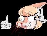 anime_nosebleed anthro blonde_hair blood blood_on_face blood_on_mouth blood_on_nose bob_cut bodily_fluids dripping_blood emoji eyewear female gesture glasses glowing glowing_eyes grin hair hand_gesture hand_on_glasses nosebleed showing_teeth simple_background smile solo thumbs_up transparent_background white_eyewear white_glasses general_proton cavemanon_studios goodbye_volcano_high snoot_game naomi_(gvh) dinosaur hadrosaurid ornithischian ornithopod parasaurolophus prehistoric_species reptile scalie alpha_channel colored digital_media_(artwork) hi_res meme