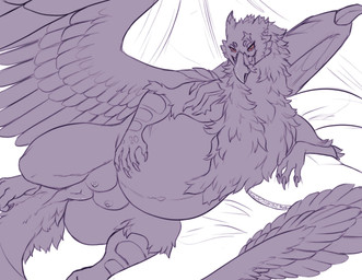 beak claws eyelashes female female_feral feral forked_tongue genitals holding_belly lying notched_ear on_side pillow pregnant pregnant_female scar solo tail teats tongue vulva wings terryburrs mythology avian gryphon mythological_avian mythological_creature hi_res