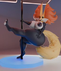 anthro areola barbell_piercing big_breasts big_ears breasts eyelashes female huge_breasts inner_ear_fluff long_eyelashes nipple_piercing nipples nude open_mouth paws piercing pole solo stripper_pole tail thick_thighs tuft wide_hips raguda nintendo pokemon delphox generation_6_pokemon pokemon_(species) 3d_(artwork) digital_media_(artwork) hi_res