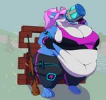 anthro barefoot belly belly_overhang beverage big_belly big_breasts breasts chug_jug chug_jug_expansion drinking expansion feet female fur holding_belly holding_object huge_breasts huge_thighs morbidly_obese obese overweight overweight_anthro overweight_female shield_potion thick_thighs blazinlink epic_games fortnite canid canine mammal hi_res