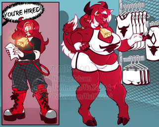 anthro before_and_after big_breasts boots bottomwear breasts clothing cowbell_collar curvy_figure dialogue facial_piercing female footwear fur growth hair hooves horn horn_growth human_to_anthro implied_hypnosis mind_control nose_piercing nose_ring offscreen_character open_mouth overweight overweight_anthro pants piercing red_body red_eyes red_fur red_hair ring_piercing shirt shoes shorts simple_background smile solo species_transformation spiral spiral_eyes standing tail tail_growth text topwear transformation voluptuous weight_gain nut-case bovid bovine cattle human mammal 2023 digital_media_(artwork) english_text watermark
