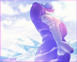 abs anthro balls casual_nudity clothing foreskin genitals half-erect hat hat_only headgear headgear_only headwear headwear_only humanoid_genitalia humanoid_penis male mostly_nude muscular muscular_male nipples non-mammal_balls non-mammal_nipples nude nude_male pecs penis pose sea solo sun vein veiny_penis water sasxwor brawl_stars supercell_(company) pierce_(brawl_stars) dinosaur prehistoric_species reptile scalie absurd_res hi_res