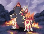2023 claws conditional_dnp generation_6_pokemon legendary_pokemon nakoo nintendo pokemon pokemon_(species) primal_groudon primal_reversion red_body solo spikes