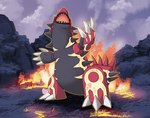 ambiguous_gender claws feral red_body solo spikes conditional_dnp nakoo nintendo pokemon generation_6_pokemon legendary_pokemon pokemon_(species) primal_groudon primal_reversion 2023 tagme