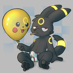 anthro balloon balloon_fetish bodily_fluids briefs bubble bulge checkered checkered_background cigarillo clothed clothing cum cum_bubble cum_in_clothing cum_in_underwear drugs erection_under_briefs feet foot_fetish genital_fluids grey_background half-closed_eyes helium inflatable inside leaking_precum male marijuana mouth_closed narrowed_eyes object_in_mouth pattern_background pawpads paws precum precum_through_clothing precum_through_underwear simple_background sitting smoking smoking_tobacco solo tenting three-quarter_view topless underwear unimpressed wet wet_clothing young young_anthro young_male badipoki nintendo pokemon eeveelution generation_1_pokemon generation_2_pokemon pikachu pokemon_(species) umbreon 1:1 2025 absurd_res hi_res shaded