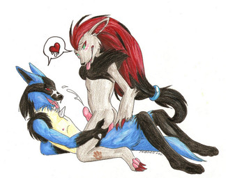 anal anal_penetration anthro anthrofied black_markings blue_body blue_fur bodily_fluids cowgirl_position cum cumshot duo ejaculation erection from_front_position fur genital_fluids genitals green_eyes grey_body grey_fur heart_symbol humanoid_genitalia humanoid_penis ikorane love male male/male male_on_bottom male_on_top male_penetrated male_penetrating male_penetrating_male markings on_bottom on_top open_mouth orgasm penetration penis pokemorph red_eyes sex straddling tail tongue iko nintendo pokemon canid canine generation_4_pokemon generation_5_pokemon lucario mammal pokemon_(species) zoroark