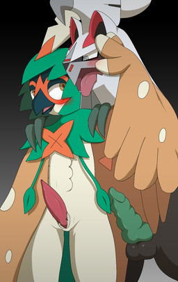 animal_genitalia anthro balls blush caressing claws comparing comparing_penis duo erection feathers genital_slit genitals grey_background hand_on_head male male/male nude open_mouth penis presenting simple_background standing tapering_penis tongue tongue_out winick-lim nintendo pokemon avian bird chimera decidueye generation_7_pokemon legendary_pokemon pokemon_(species) silvally 2017 hi_res