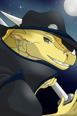 claws clothed clothing coat ear_piercing feral horn male melee_weapon piercing scar solo sword teeth topwear vampire_hunter_costume weapon apollyondragon mythology vampire_hunter wings_of_fire qibli_(wof) dragon mythological_creature mythological_scalie sandwing_(wof) scalie 2022 2:3 bust_portrait digital_drawing_(artwork) digital_media_(artwork) hi_res portrait signature