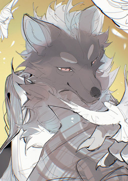 anthro black_body black_clothing black_fur black_jacket black_topwear brown_eyes claws closed_beak closed_smile clothed clothed_anthro clothed_male clothing eyebrows feathered_wings feathers feral finger_claws fur grey_eyebrows group jacket looking_at_another male monotone_body monotone_feathers mouth_closed on_finger pupils ringed_iris shirt simple_background smile smiling_at_another solo_focus spread_wings topwear white_body white_clothing white_feathers white_sclera white_shirt white_topwear wings yellow_background chiayeeee avian bird canid canine canis mammal wolf 2024 chromatic_aberration digital_drawing_(artwork) digital_media_(artwork) half-length_portrait hi_res portrait