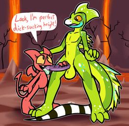 3_toes 4_fingers age_difference anthro anthro_penetrating anthro_penetrating_humanoid balls big_balls big_penis black_eyes blue_body blue_scales blue_spots blush dialogue duo erection feet fellatio female female_penetrated fin fingers flat_chested genitals green_balls green_body green_scales hell humanoid_on_anthro humanoid_penetrated larger_anthro larger_male lava long_tail looking_down looking_up male male/female male_penetrating male_penetrating_female markings nipples nude older_anthro older_male open_mouth oral orange_sclera penetration penile penis profanity purple_penis red_nipples ribbed_penis scales service_height sex size_difference smaller_female smaller_humanoid smaller_penetrated smile speech_bubble spots spotted_body spotted_scales standing standing_fellatio striped_markings striped_tail stripes tail tail_fin tail_markings text toes tongue tongue_out vulva white_body white_scales white_spots yellow_sclera young young_female young_humanoid younger_female younger_humanoid younger_penetrated ultilix satina_(series) satina vinnig demon helmeted_lizard humanoid imp lizard reptile scalie 2026 digital_drawing_(artwork) digital_media_(artwork) english_text hi_res