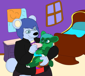 abdl adult_baby age_regression ageplay anthro baby_bottle babying babysitter bangs baseboard bed black_clothing black_diaper black_eyes black_nose black_sleeved_waistcoat black_topwear blue_bed blue_bedding blue_body blue_diaper_tape blue_ears blue_face blue_fur blue_hair blue_hands blue_legs blue_neck blue_paws blue_pillow blue_snout blue_tail bodily_fluids bottle bottomless bottomless_anthro bottomless_male bulging_diaper caretaker carrying_another carrying_baby claws closed_smile clothed clothing confident confident_anthro confident_male container cradle cuffs_(clothing) detailed_background diaper diaper_bulge diaper_fetish diaper_only drawer drinking_milk duo eye_contact eyebrow_through_hair eyebrows eyes_closed facial_markings feces feet finger_claws floor fluffy fluffy_tail full_diaper fur fur_markings furgonomic_diaper furgonomics furniture furry_tail genital_fluids green_arms green_body green_ears green_face green_feet green_fur green_hands green_inner_ear green_legs green_markings green_nose green_paws green_snout hair handpaw happy head_markings hindpaw holding_another holding_baby holding_baby_bottle holding_bottle holding_container holding_object infantilism inside light light_beam looking_at_another male male/male markings milk milk_bottle milk_container mouth_closed multicolored_body multicolored_ears multicolored_fur neonate pantsless pantsless_anthro pantsless_male paws photo picture_on_wall pillow plushie purple_clothing purple_shirt purple_topwear purple_wall red_clothing red_shirt red_topwear regressed regression roleplay round_ears round_tail seam_(sewing) shirt short_tail sleeved_waistcoat slicked_back_hair smile smug smug_expression smug_face soiled_diaper stitch_(sewing) sun sunbeam sunlight tail tan_body tan_floor tan_fur tan_inner_ear tan_torso teal_eyes teal_hair teddy_bear toe_claws topless topwear translucent translucent_hair unclean_diaper urine used_diaper using_diaper wall_(structure) wearing_diaper wet_diaper white_claws white_cuffs white_diaper white_finger_claws white_toe_claws window young young_male agumonofalchemy merlin_(agumonofalchemy) tacoma_adams animate_inanimate badger living_plushie living_toy mammal mustelid musteline teddy_bear_(species) colored digital_drawing_(artwork) digital_media_(artwork) hi_res