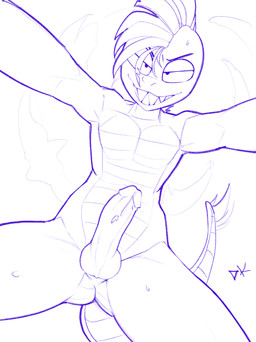 anthro anthrofied bedroom_eyes biped black_eyebrows bodily_fluids butt dripping erection eyebrows fangs foreshortening front_view genital_fluids genitals grin hair hair_over_eye half-closed_eyes knot looking_at_viewer looking_down looking_down_at_viewer looking_pleasured low-angle_view male midriff mohawk narrowed_eyes naughty_face nude one_eye_obstructed penis perspective plantigrade pokemorph precum precum_drip seductive sharp_teeth simple_background smile smiling_at_viewer solo tail tail_tuft teasing teeth text tuft worm's-eye_view desertkaiju nintendo pokemon fan_character gambit_the_scrafty generation_5_pokemon pokemon_(species) scalie scrafty 2022 absurd_res blue_and_white digital_drawing_(artwork) digital_media_(artwork) hi_res monochrome signature sketch
