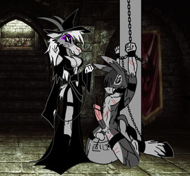 anthro balls bdsm bondage bound chain clothed clothing dark dominant dominant_female duo erection female forced genitals male male/female mostly_nude penis submissive submissive_male setmann123 asinus bovid caprine donkey equid equine goat horse mammal
