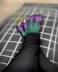 3_toes anthro claws colored_nails dirty feet green_body green_scales grey_body grey_scales male multicolored_body multicolored_scales musk nails paws purple_body purple_scales scales smelly soles solo toe_claws toe_jam toes unwashed white_claws white_nails muffinvinvin mythology muffin_(muffinvinvin) dragon mythological_creature mythological_scalie scalie filth absurd_res hi_res