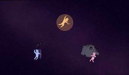 anthro fight group male shield space trio weapon alfonzospaghetti bear canid canine felid feline mammal hi_res