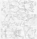 atlas_(artist) comic duo eeveelution erection female feral generation_2_pokemon generation_4_pokemon genitals greyscale hi_res japanese_text leafeon male male/female monochrome nintendo nude penis pokemon pokemon_(species) pussy quilava sex text traditional_media_(artwork)