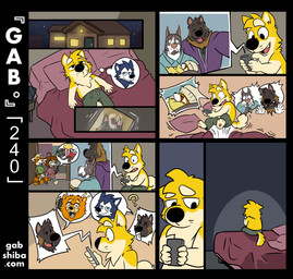 anthro babysitter bed clothed clothing fur furniture holding_baby lying lying_on_bed male night nine_frame_image on_bed phone_call question_mark sad sitting sitting_on_bed solo surprised thinking_about_another thought_bubble topless topless_male video_call yellow_body yellow_fur gabshiba gab_(comic) bau_husky gab_shiba ruff_bull voff_akita wang_chow ailurid akita akita_inu canid canine canis chow_chow domestic_dog husky mammal nordic_sled_dog pit_bull red_panda shiba_inu spitz 2025 colored comic digital_drawing_(artwork) digital_media_(artwork) pictographics
