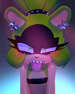 ahegao anthro blush bodily_fluids breasts female heart_eyes heart_symbol looking_at_viewer looking_pleasured open_mouth piercing saliva sharp_teeth skimpy_topwear small_breasts solo teeth tongue tongue_out kazuna_endi idw_publishing sega sonic_the_hedgehog_(comics) sonic_the_hedgehog_(idw) sonic_the_hedgehog_(series) surge_the_tenrec afrosoricid mammal tenrec hi_res