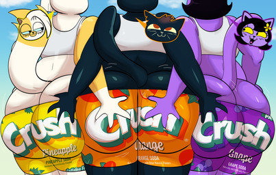 4_fingers accessory anthro big_butt biped black_hair black_inner_ear black_nose blue_body blue_fur blue_sclera blue_tail blush blush_lines bottomwear butt butt_grab clothed clothed_anthro clothed_female clothing cloud cutaway day dipstick_tail expression_cutaway eyelashes faceless_anthro faceless_character faceless_female fangs female female/female female_anthro fingers flower flower_in_hair fully_clothed fully_clothed_anthro fully_clothed_female fur glistening glistening_butt gloves_(marking) group hair hair_accessory hand_on_another's_butt hand_on_butt huge_butt legs_together looking_aside looking_up markings mouth_closed multicolored_body multicolored_fur multicolored_tail notched_ear open_mouth orange_eyes outside plant print_bottomwear print_clothing print_shorts raised_tail rear_view shirt shorts sky standing tail tail_markings tank_top teeth text tongue topwear trio two_tone_body two_tone_fur whiskers white_body white_clothing white_fur white_shirt white_tail white_tank_top white_topwear yellow_body yellow_fur yellow_sclera yellow_tail yellow_tail_tip someth1ngoranother adventure_time cartoon_network night_in_the_woods undertale_(series) cake_the_cat catty_cattenheimer mae_borowski domestic_cat felid feline felis mammal 2026 absurd_res digital_drawing_(artwork) digital_media_(artwork) english_text hi_res