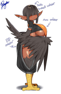 bangs big_breasts black_hair black_wings breasts butt clothed clothing dark_body dark_skin ear_piercing feathers feet female hair hair_over_eyes humanoid_pointy_ears piercing pointy_ears side_boob side_view simple_background solo tail tail_feathers talons thick_thighs toes white_background winged_arms wings pissgata european_mythology evil_container greek_mythology mythology harpy_(koboldthiefashy) avian harpy humanoid mythological_avian mythological_creature 2025 alternate_version_at_source hi_res meme signature