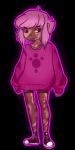 brown_body brown_skin clothed clothing dark_body dark_skin female flat_chested hair highlights_(coloring) markings mottled mottled_body mottled_skin not_furry piebald piebald_body piebald_skin pink_clothing pink_sweater pink_topwear slim smile solo spots spotted_body spotted_skin sweater thin_calves thin_legs thin_thighs topwear vitiligo bobabunnibeans human mammal alpha_channel