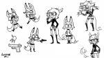 anthro duo female gun handgun ranged_weapon simple_background solo weapon white_background norehana_art faxu_marigold_(sinfulwalpurrgis) sharpa_yves_(sinfulwalpurrgis) canid canine fish fox mammal marine shark 16:9 artist_name black_and_white hi_res monochrome sketch_page widescreen