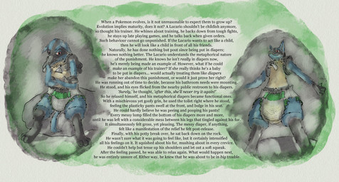 anthro bodily_fluids clothed clothing diaper diaper_only feces genital_fluids male soiled_diaper soiling solo text topless unclean_diaper urine used_diaper using_diaper wall_of_text wearing_diaper wet_diaper lowpass nintendo pokemon generation_4_pokemon lucario pokemon_(species) absurd_res english_text hi_res