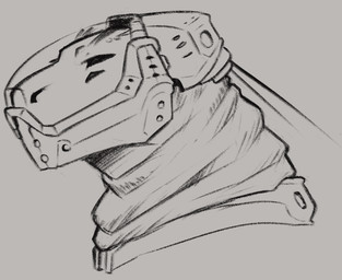 4_eyes ambiguous_anthro ambiguous_gender anthro eyes_closed multi_eye side_view simple_background solo wearing_helmet jezzlen lizard reptile scalie monochrome sketch female_(lore)