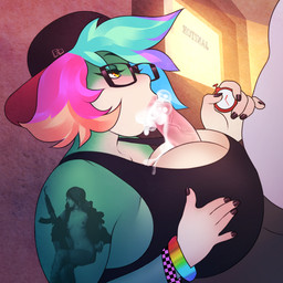 amber_eyes big_breasts blush bodily_fluids bracelet breast_play breasts cleavage clothed clothing cum cum_in_mouth cum_inside cum_on_breasts duo erection eyewear facial_piercing female foreskin genital_fluids genitals glasses green_body green_skin hair hat headgear headwear human_on_humanoid humanoid_genitalia humanoid_penis interspecies jewelry lip_piercing lips looking_up male male/female multicolored_hair nails nipples nude oral penis piercing rainbow_hair sex shirt short_hair tattoo timer titfuck titfuck_under_clothes topwear weapon white_body white_skin fangdangler ethel alligator alligatorid animal_humanoid crocodilian human humanoid mammal reptile reptile_humanoid scalie scalie_humanoid 1:1 2016 hi_res
