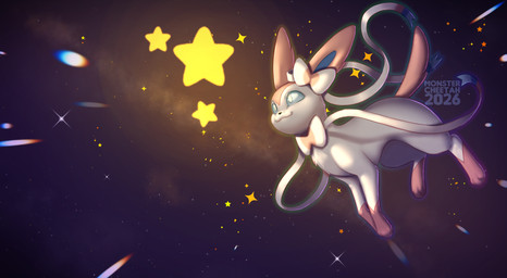 ambiguous_gender blue_eyes feet feral front_view fur pink_tail simple_background smile solo star tail toes white_body white_fur monstercheetah nintendo pokemon eeveelution generation_6_pokemon pokemon_(species) sylveon 2026 digital_drawing_(artwork) digital_media_(artwork) hi_res