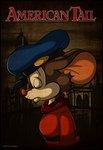 anthro belt black_border border clothed clothing ears_back eyes_closed fur hat headgear headwear male movie_poster pivoted_ears poster poster_template red_nose sad shirt side_view solo text title topwear whiskers dutch_(artist) an_american_tail don_bluth fievel_mousekewitz mammal mouse murid murine rodent 2018 half-length_portrait hi_res portrait signature