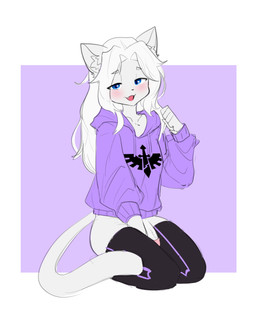 anthro blue_eyes blush clothing femboy fur genitals hair hand_between_legs hoodie humanoid_genitalia humanoid_penis inner_ear_fluff kneeling legs_together legwear logo_on_clothing long_hair long_tail looking_at_viewer male on_ground open_mouth open_smile penis pointy_ears simple_background sitting slim small_penis smile solo stockings tail topwear tuft white_body white_fur white_hair sparxel nintendo the_legend_of_zelda unnamed_character felid feline mammal absurd_res digital_drawing_(artwork) digital_media_(artwork) hi_res