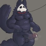 anthro balls belly biped black_body bodily_fluids circumcised collar dripping ears_up erection genital_fluids genitals glans humanoid_genitalia humanoid_penis kneeling leash leashed_collar male male_anthro muscular nipples penis precum precum_drip solo tail palister35 changed_(video_game) puro_(changed) canid canine canis mammal wolf 1:1 hi_res