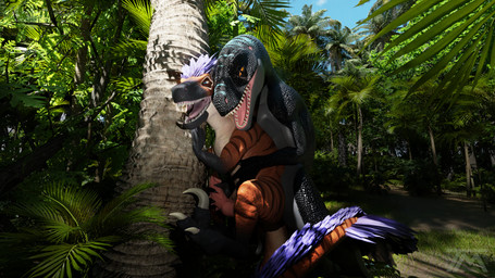 anal bodily_fluids cum cum_drip cum_in_ass cum_inside dripping duo feathers feral feral_on_feral forest forest_background from_behind_position genital_fluids grabbing_from_behind handjob humping male male/male nature nature_background outside outside_sex penile pinned pinned_to_tree pinned_to_wall plant sex thrusting tree thatman_23 jinnoaka_(modeler) iri_sorrowcaller zero_(thatman_23) dinosaur dromaeosaurid feathered_dinosaur feathered_scalie interceptor prehistoric_species reptile saurischian scalie theropod 16:9 hi_res widescreen