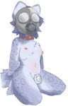 anthro areola arms_tied balls belly_blush bent_legs blue_body blue_fur blush body_blush bound chastity_cage chastity_device collar flat_chastity_cage fur gas_mask genitals hands_behind_back kemono kneeling leopard_spots male mask neck_tuft nipple_blush nipples on_ground puffy_areola puffy_nipples simple_background solo spots tuft wearing_mask snepause shen_(snepause) felid mammal pantherine snow_leopard