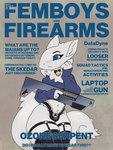 anthro bell bell_collar blue_sclera clothed clothing collar crop_top eyelashes femboy fur gun legwear male neck_tuft panties ranged_weapon shirt solo sticker stickers_on_object stockings tail text thigh_highs topwear tuft underwear weapon white_eyes marcus_gray bad_dragon femboys_and_firearms perfect_dark rareware ozone_(ozoneserpent) fish marine shark 3:4 cover english_text hi_res magazine_cover