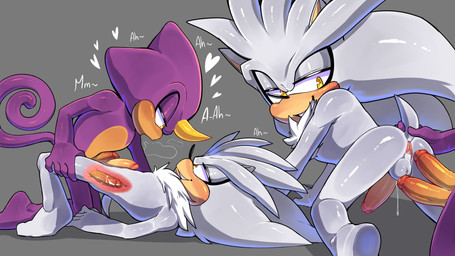 2_penises all_fours anal anal_penetration anthro anus backsack balls curling_tail diphallism duo genitals heart_symbol holding_tail humanoid_genitalia humanoid_penis looking_back lying male male/male multi_genitalia multi_penis on_back penetration penile penile_penetration penis penis_in_ass raised_tail smile tail teeth x-ray_view mayghely sega sonic_the_hedgehog_(series) espio_the_chameleon silver_the_hedgehog chameleon eulipotyphlan hedgehog lizard mammal reptile scalie 16:9 4k absurd_res digital_drawing_(artwork) digital_media_(artwork) hi_res widescreen