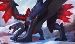 ambiguous_gender beak blue_body blue_eyes blue_scales butt claws countershade_torso countershading feral finger_claws looking_back low-angle_view open_mouth patreon_logo quadruped rear_view scales sharp_teeth snow solo tail teeth text thick_tail toe_claws tongue tongue_out wide_crotch wings conditional_dnp danza capcom monster_hunter mythology patreon dragon elder_dragon mythological_creature mythological_scalie scalie valstrax url