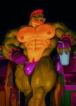 anthro arcade_machine body_hair bracelet bulge clothing clothing_pull colored_nails container cup disposable_cup eyewear fingerless_gloves glasses gloves hair handwear happy_trail jewelry looking_at_viewer low-angle_view male muscular muscular_anthro muscular_male muscular_thighs nails navel nipple_piercing nipples pecs piercing purple_clothing purple_thong purple_underwear red_hair solo sparkles sparkling_clothing spiked_bracelet spikes star_glasses thong thong_pull underwear underwear_pull mezcal_(artist) shoegays-art five_nights_at_freddy's five_nights_at_freddy's:_security_breach scottgames steel_wool_studios montgomery_gator alligator alligatorid crocodilian reptile scalie absurd_res hi_res