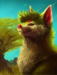 ambiguous_gender detailed_fur fur green_body green_fur plant realistic red_eyes solo sparklefur tree wood rhyu falvie_(character) canid fionbri mammal detailed hi_res