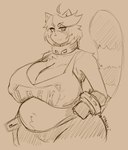 anthro big_breasts breasts cleavage clothed clothing female hair huge_breasts nipple_outline overweight short_hair solo thick_thighs wide_hips anuki kiki_(low_res_art) ailurid mammal red_panda 2024 hi_res sketch