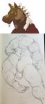 anthro balls flaccid genitals looking_at_viewer male muscular muscular_anthro muscular_male overweight overweight_anthro overweight_male penis solo opblaaskrokodil equid equine horse mammal hi_res sketch traditional_media_(artwork)